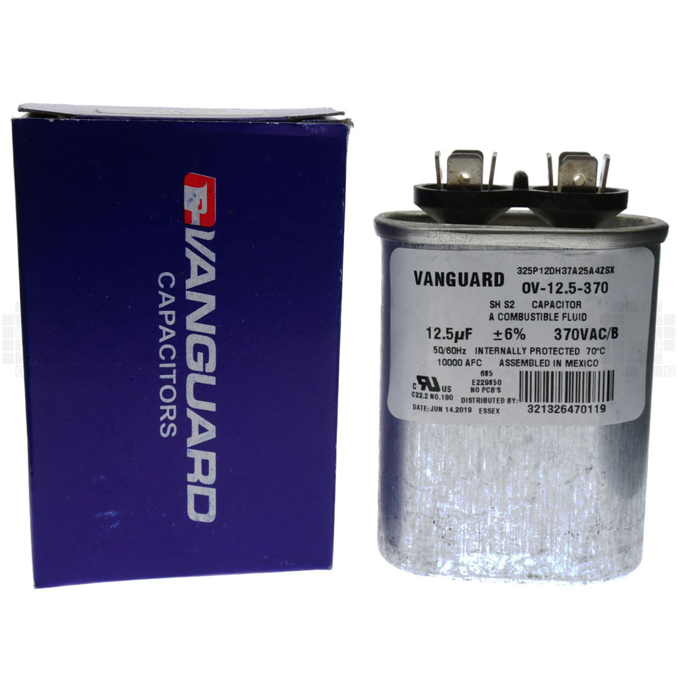 Vanguard OV-12.5-370 Electric Motor Run Capacitor, 12.5 uF, 370VAC 50-60Hz