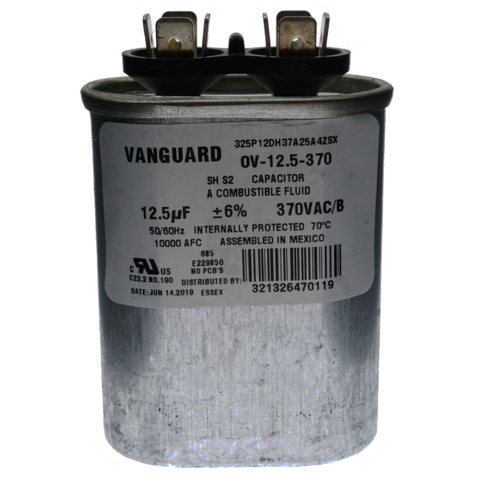 Vanguard OV-12.5-370 Electric Motor Run Capacitor, 12.5 uF, 370VAC 50-60Hz
