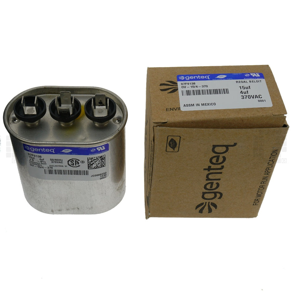 Genteq OV-15/4-370 Electric Motor Run Capacitor, 4 uF / 15 uF, 370VAC, 97F9138