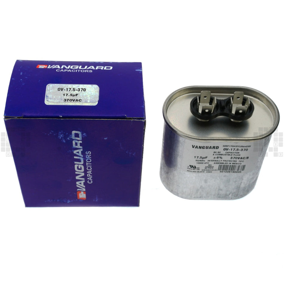 Vanguard OV-17.5-370 Electric Motor Run Capacitor, Oval, 17.5 uF, 370VAC 50/60Hz