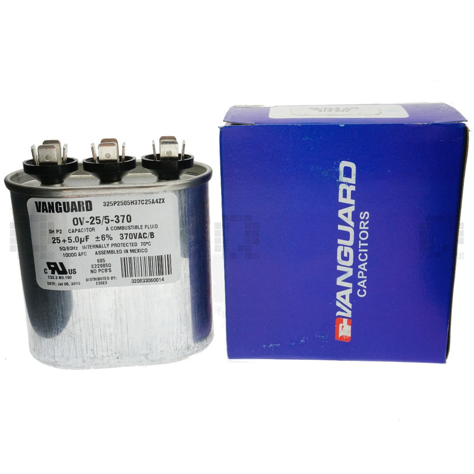 Vanguard OV-25/5-370 Dual Oval Electric Motor Run Capacitor 5 uF + 25 uF 370VAC