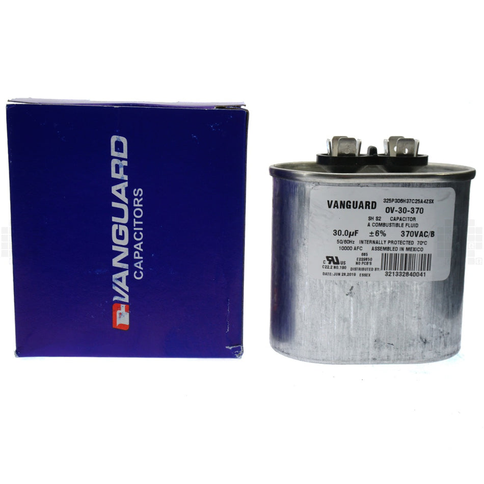 Vanguard OV-30-370 Electric Motor Oval Run Capacitor, 30 uF, 370 VAC 50-60Hz