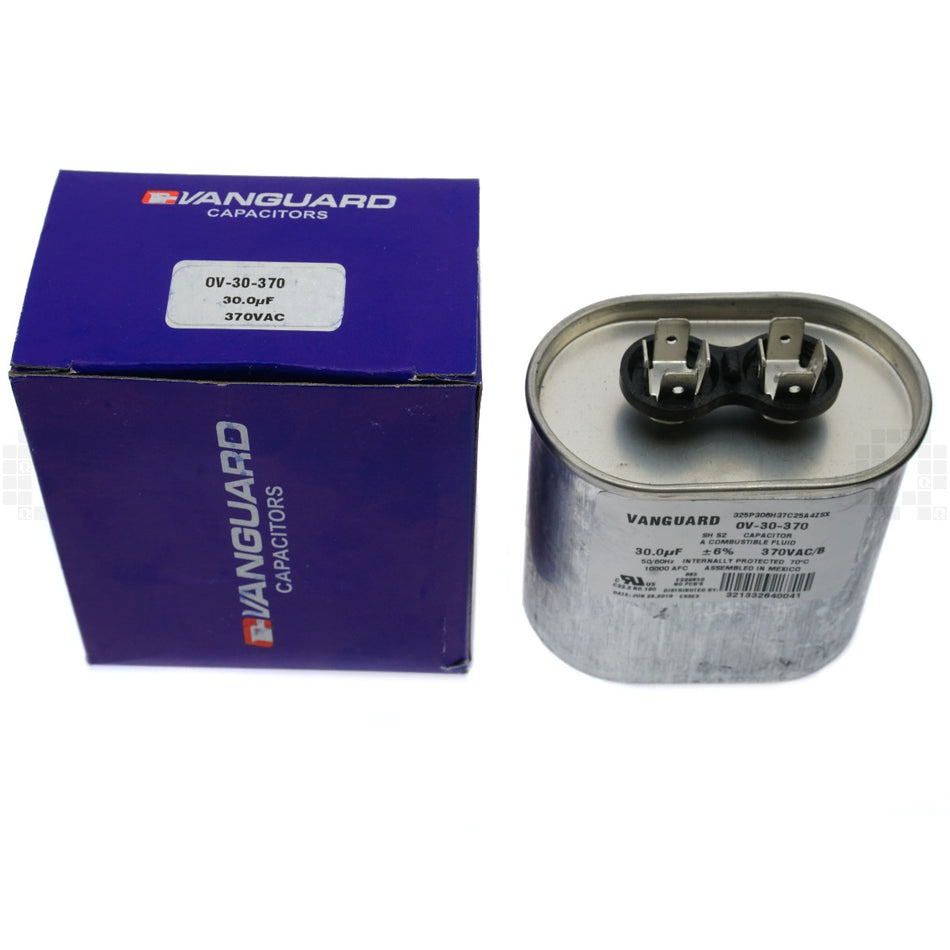 Vanguard OV-30-370 Electric Motor Oval Run Capacitor, 30 uF, 370 VAC 50-60Hz