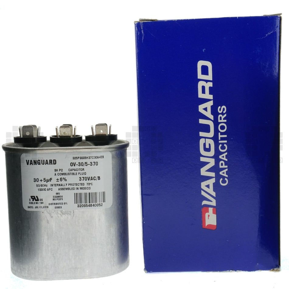 Vanguard OV-30/5-370 Dual Oval Electric Motor Run Capacitor, 5 + 30uF, 370VAC