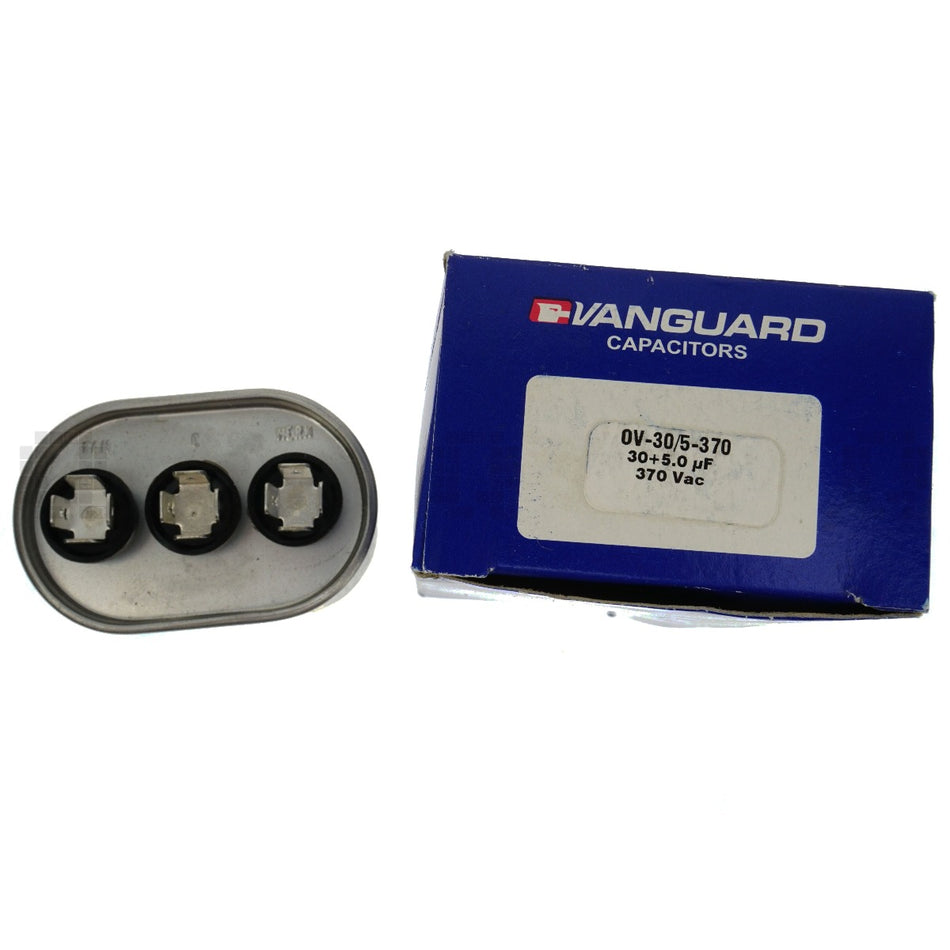 Vanguard OV-30/5-370 Dual Oval Electric Motor Run Capacitor, 5 + 30uF, 370VAC