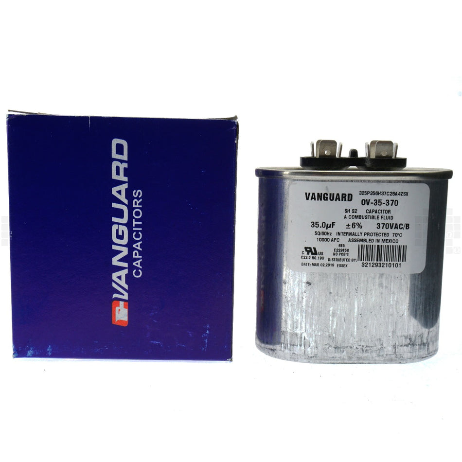 Vanguard OV-35-370 Electric Motor Run Capacitor, Oval, 35 uF, 370 VAC 50-60Hz