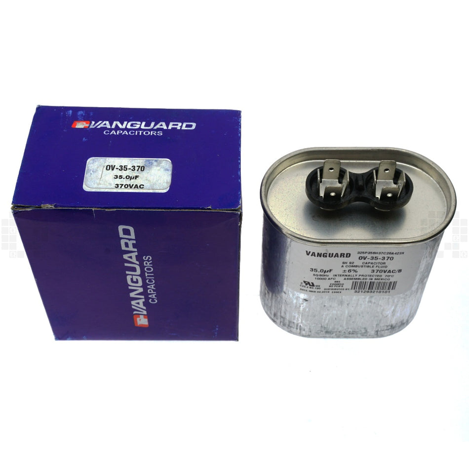 Vanguard OV-35-370 Electric Motor Run Capacitor, Oval, 35 uF, 370 VAC 50-60Hz