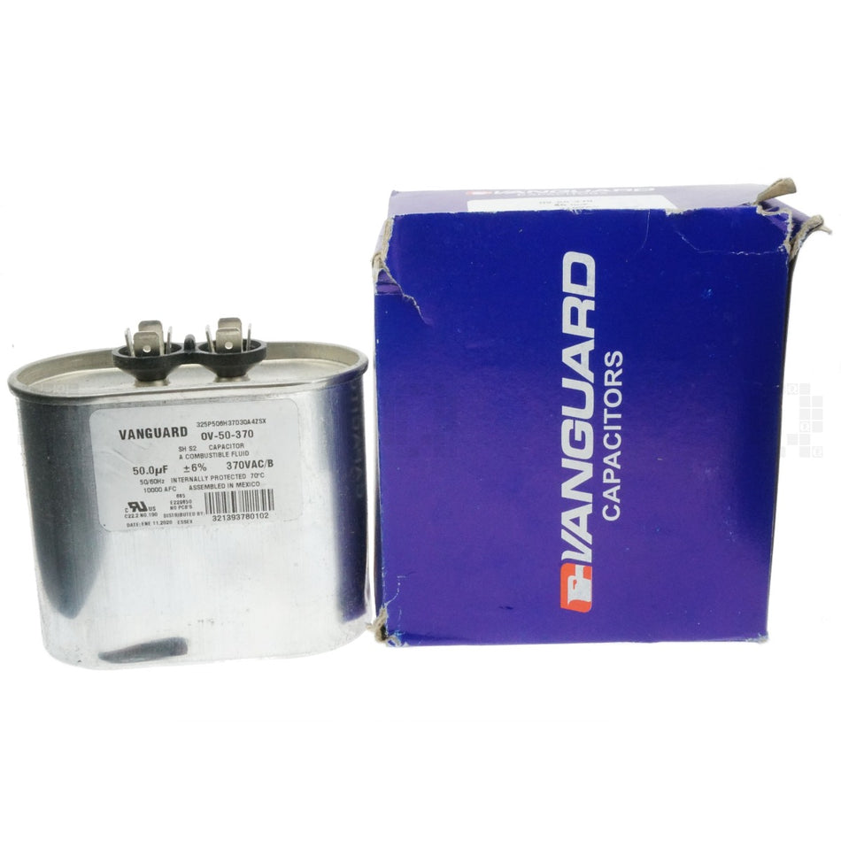 Vanguard OV-50-370 Electric Motor Oval Run Capacitor, 50 uF, 370 VAC 50-60Hz