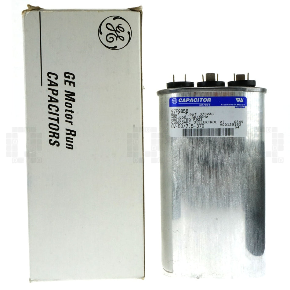General Electric OV-50/7.5-370 Dual Run Capacitor, 7.5 & 50 uF 370VAC, 97F9858