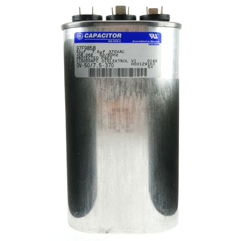 General Electric OV-50/7.5-370 Dual Run Capacitor, 7.5 & 50 uF 370VAC, 97F9858