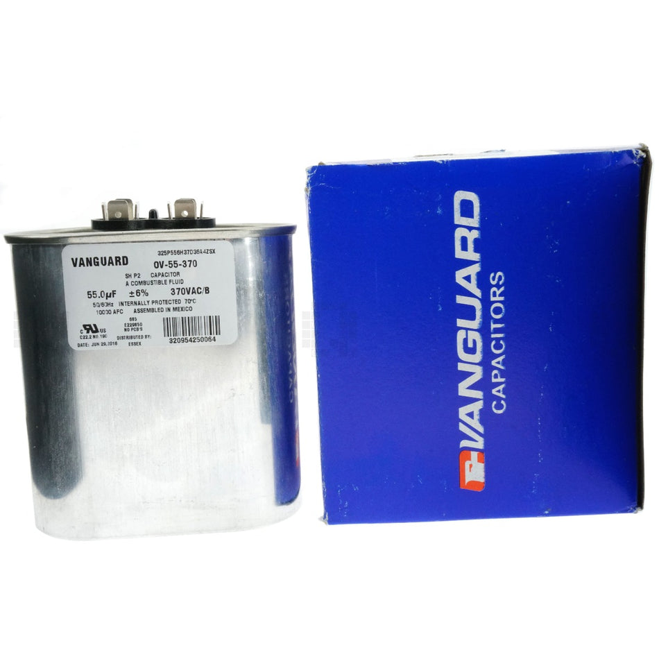Vanguard OV-55-370 Oval Electric Motor Run Capacitor, 55 uF, 370VAC 50/60Hz