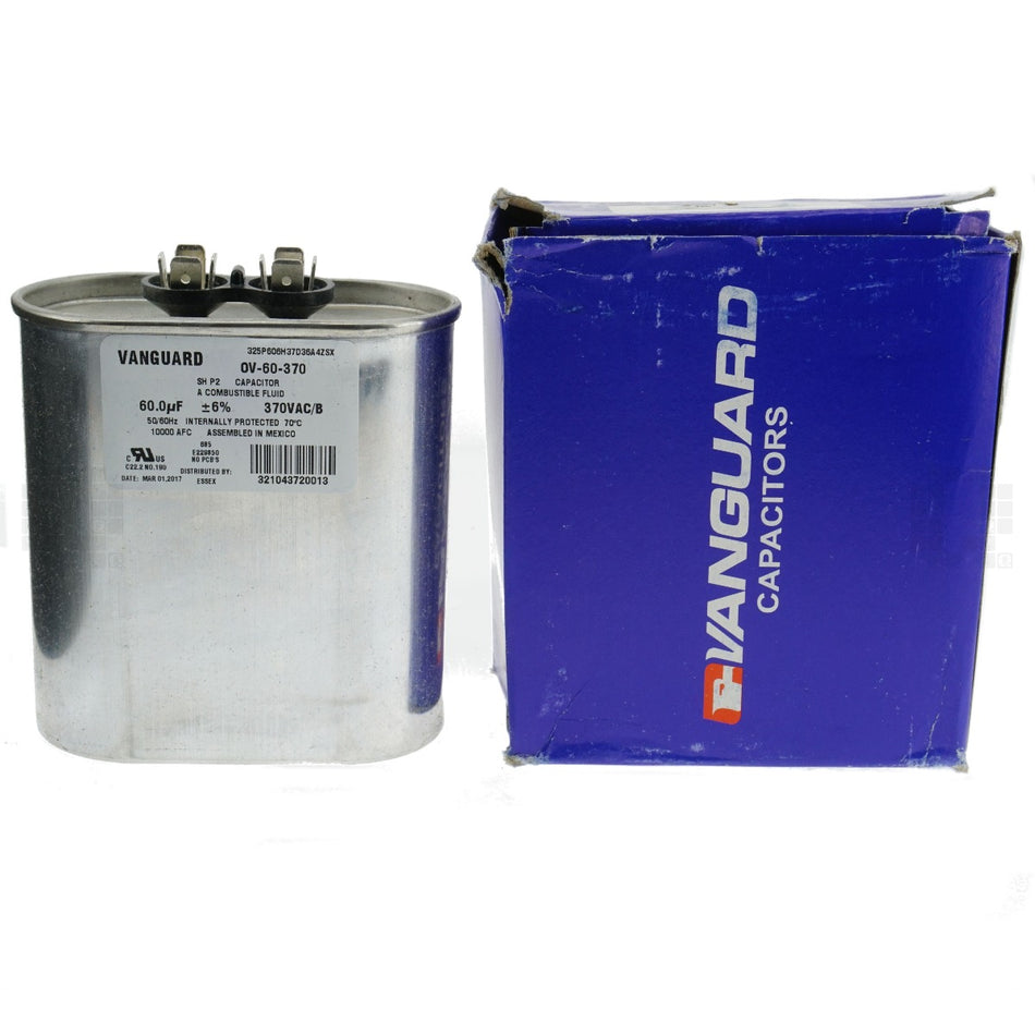 Vanguard OV-60-370 Oval Electric Motor Run Capacitor, 60 uF, 370 VAC 50-60Hz
