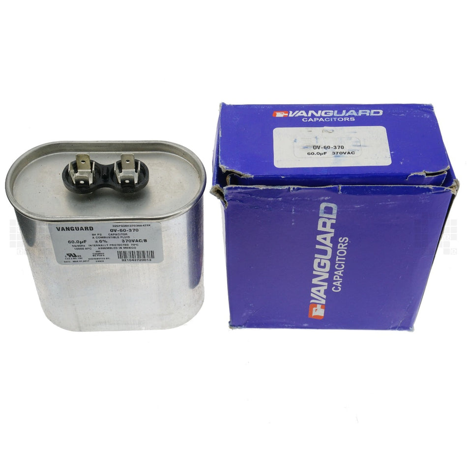 Vanguard OV-60-370 Oval Electric Motor Run Capacitor, 60 uF, 370 VAC 50-60Hz