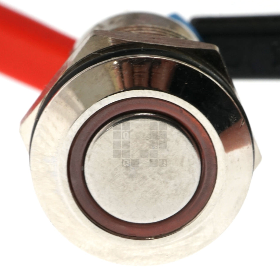 12mm Threaded Metal Pushbutton, Locking, Yellow LED, 12-24VDC, Lighted Ring/Circle, IP65, SPST