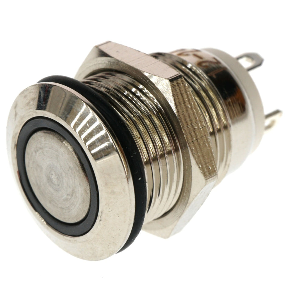 12mm Threaded Metal Pushbutton, Momentary, White LED, 12-24VDC, Lighted Ring/Circle, IP65, SPST