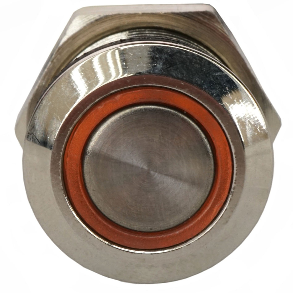 12mm Threaded Metal Pushbutton, Momentary, Yellow LED, 12-24VDC, Lighted Ring/Circle, IP65, SPST