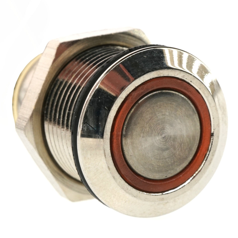 12mm Threaded Metal Pushbutton, Momentary, Yellow LED, 12-24VDC, Lighted Ring/Circle, IP65, SPST