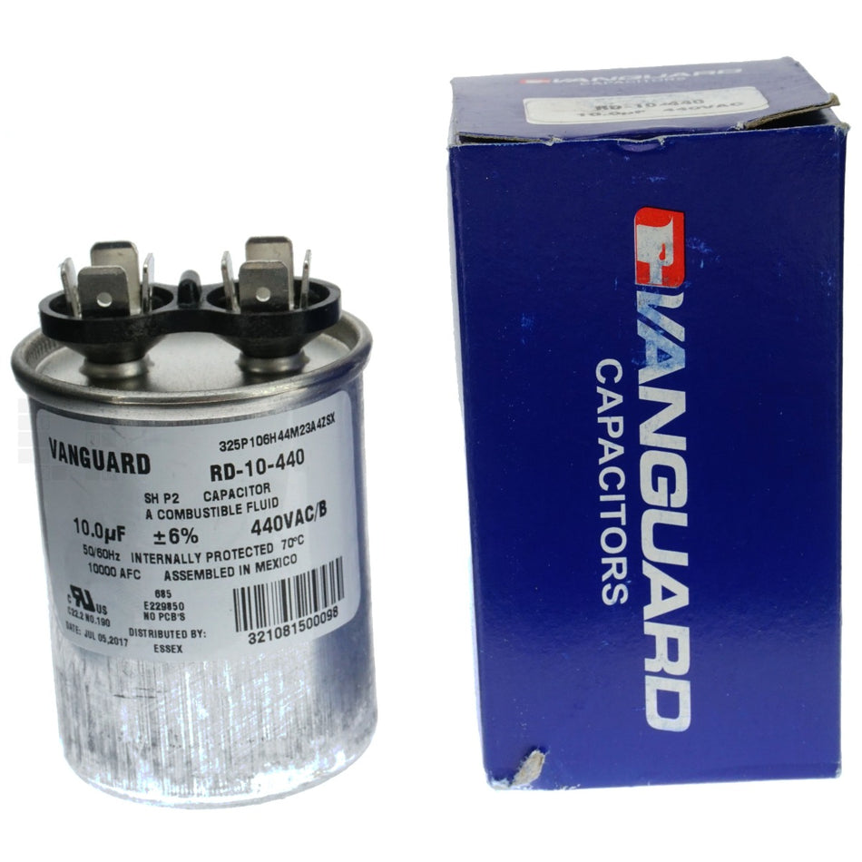 Vanguard RD-10-440 Electric Motor Run Capacitor, 10 uF, 440 VAC 50-60Hz