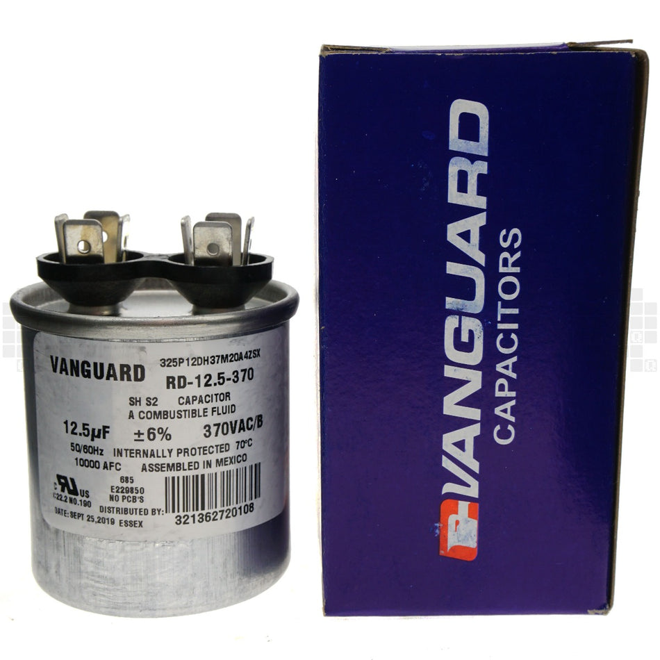 Vanguard RD-12.5-370 Electric Motor Run Capacitor, 12.5uF, 370VAC 50/60Hz