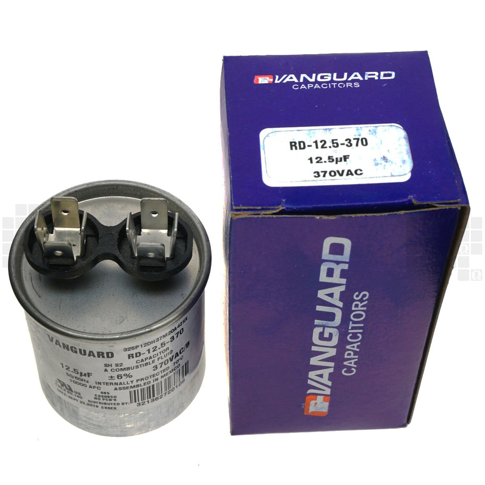 Vanguard RD-12.5-370 Electric Motor Run Capacitor, 12.5uF, 370VAC 50/60Hz