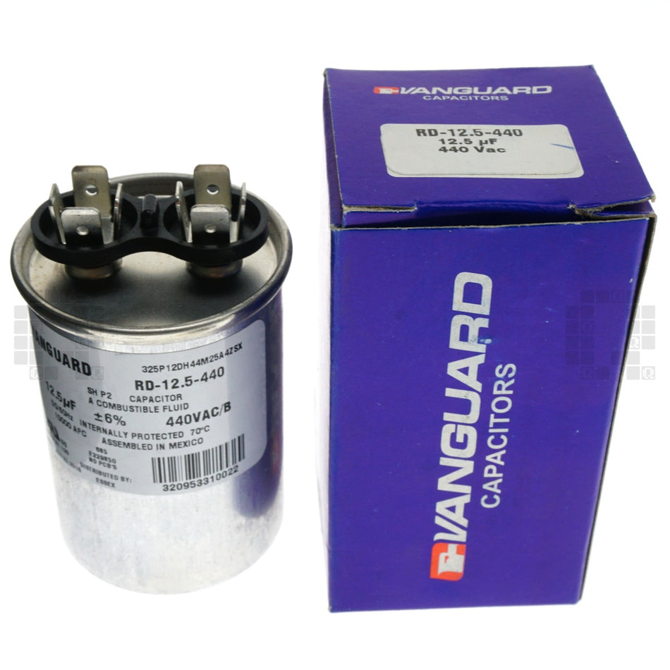 Vanguard RD-12.5-440 Electric Motor Run Capacitor, 12.5 uF, 440VAC 50/60Hz