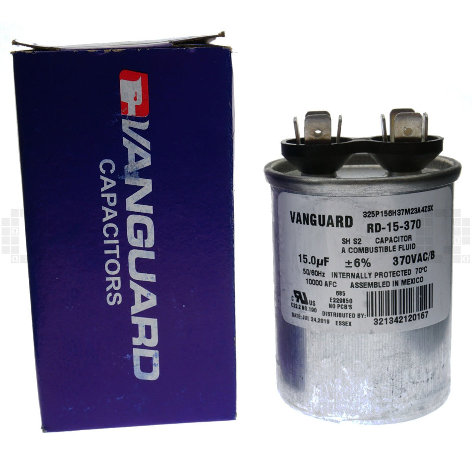 Vanguard RD-15-370 Electric Motor Run Capacitor, 15 uF, 370 VAC 50-60Hz