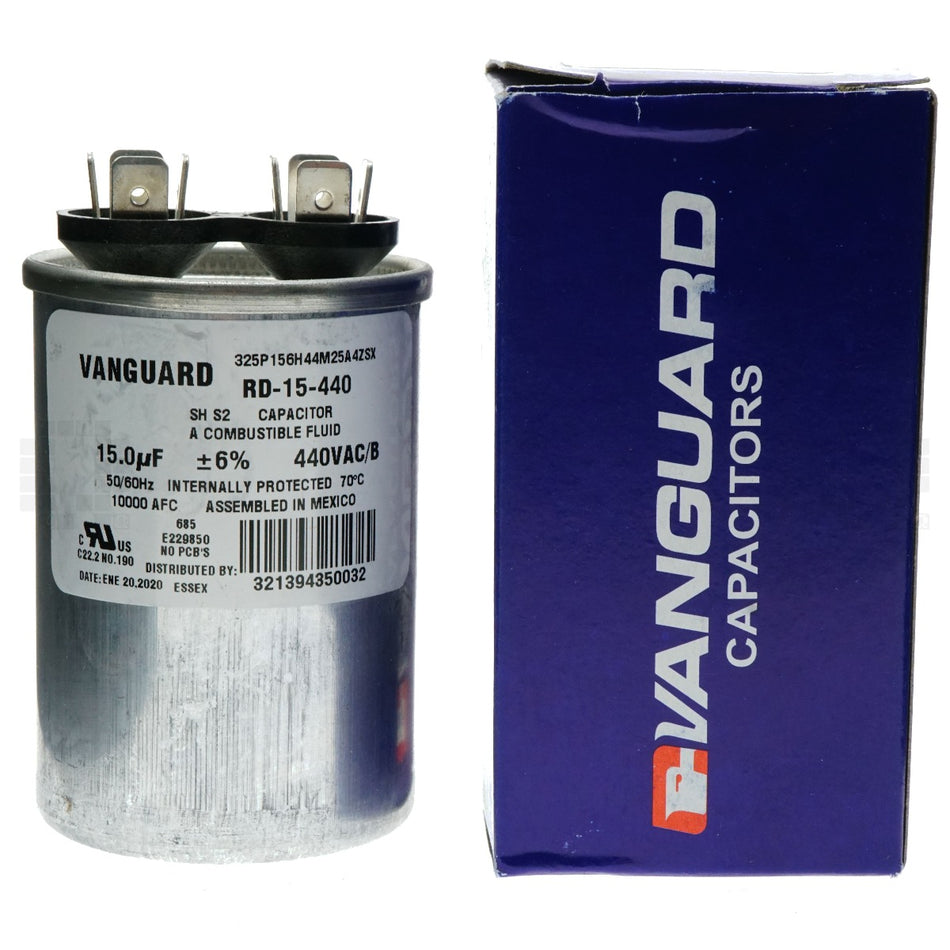 Vanguard RD-15-440 Electric Motor Run Capacitor, 15 uF, 440VAC 50-60Hz