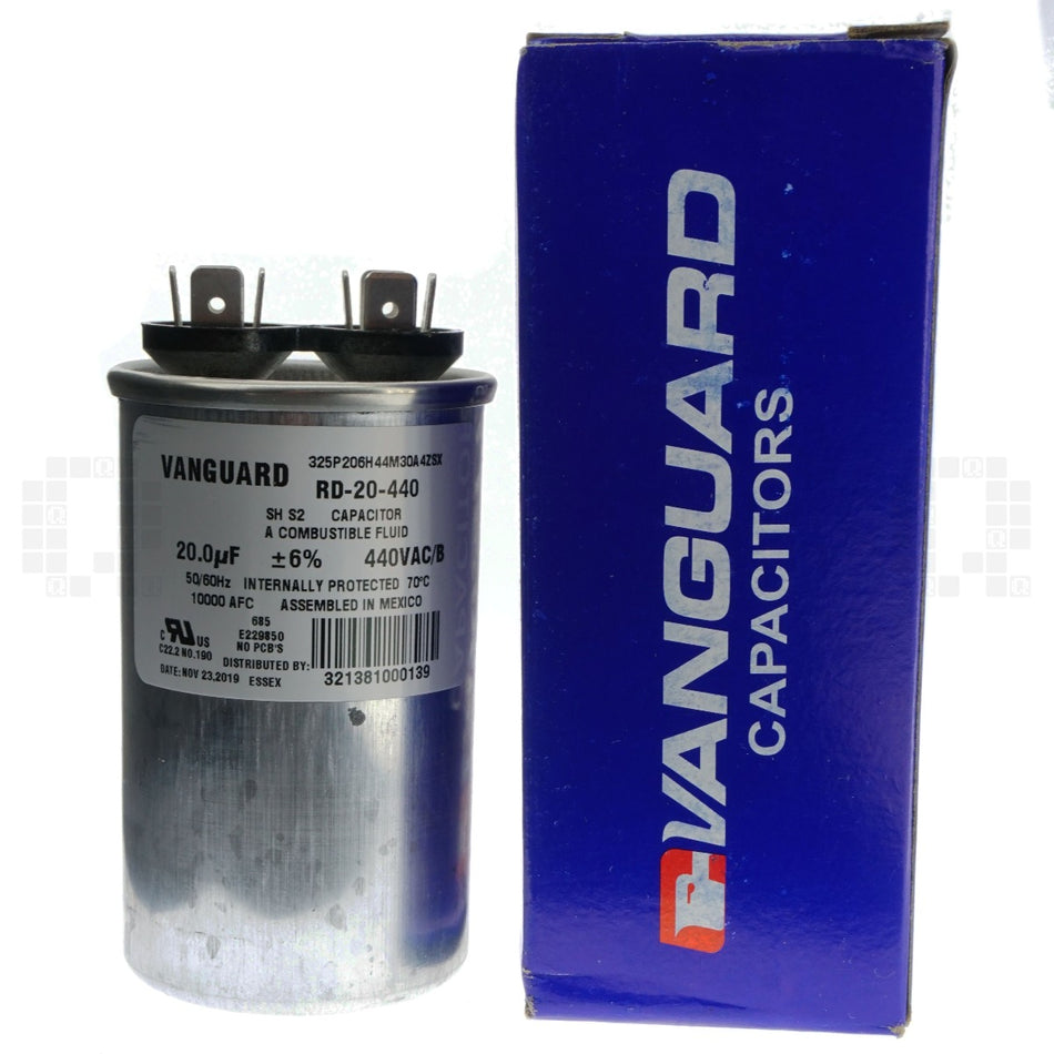 Vanguard RD-20-440 Electric Motor Run Capacitor, 20 uF, 440 VAC 50-60 Hz