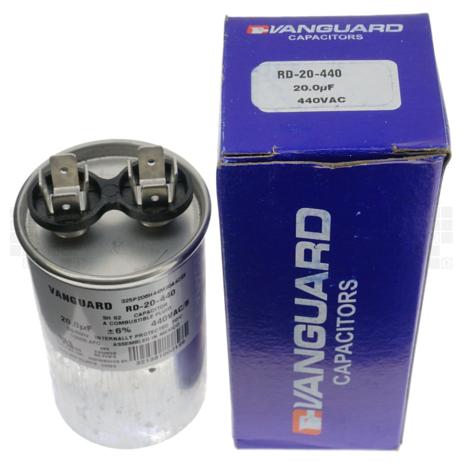 Vanguard RD-20-440 Electric Motor Run Capacitor, 20 uF, 440 VAC 50-60 Hz