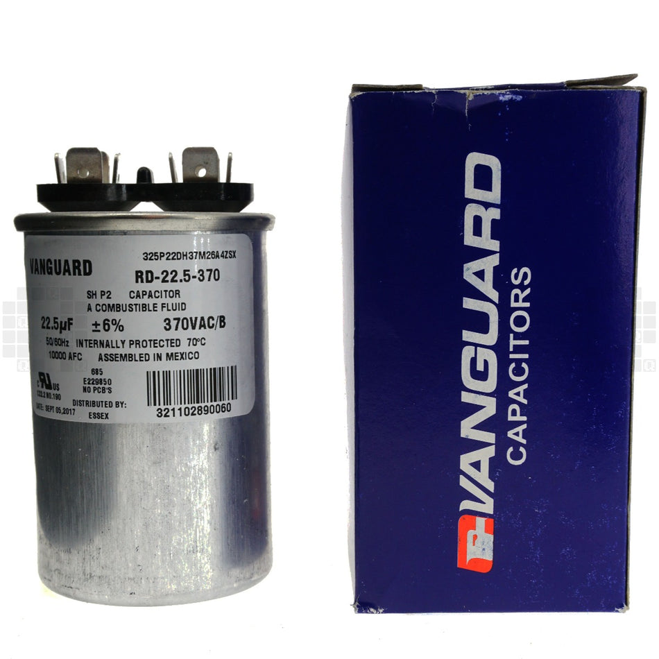 Vanguard RD-22.5-370 Electric Motor Run Capacitor, 22.5uF, 370VAC 50/60Hz