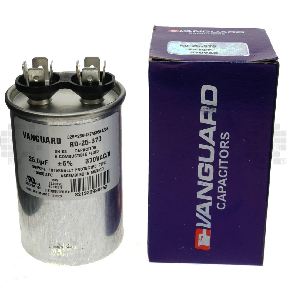Vanguard RD-25-370 Electric Motor Run Capacitor, 25 uF 370VAC