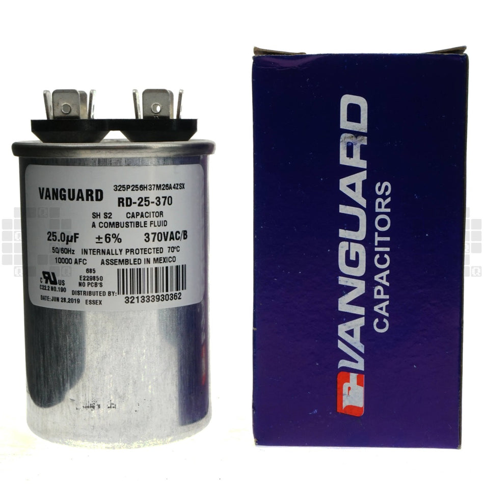 Vanguard RD-25-370 Electric Motor Run Capacitor, 25 uF 370VAC