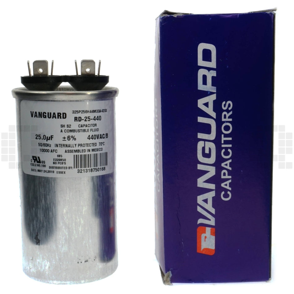 Vanguard RD-25-440 Electric Motor Run Capacitor, 25 uF 440VAC