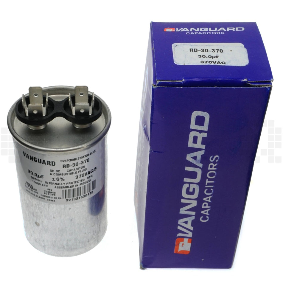 Vanguard RD-30-370 Electric Motor Run Capacitor, 30 uF, 370 VAC, 50-60 Hz