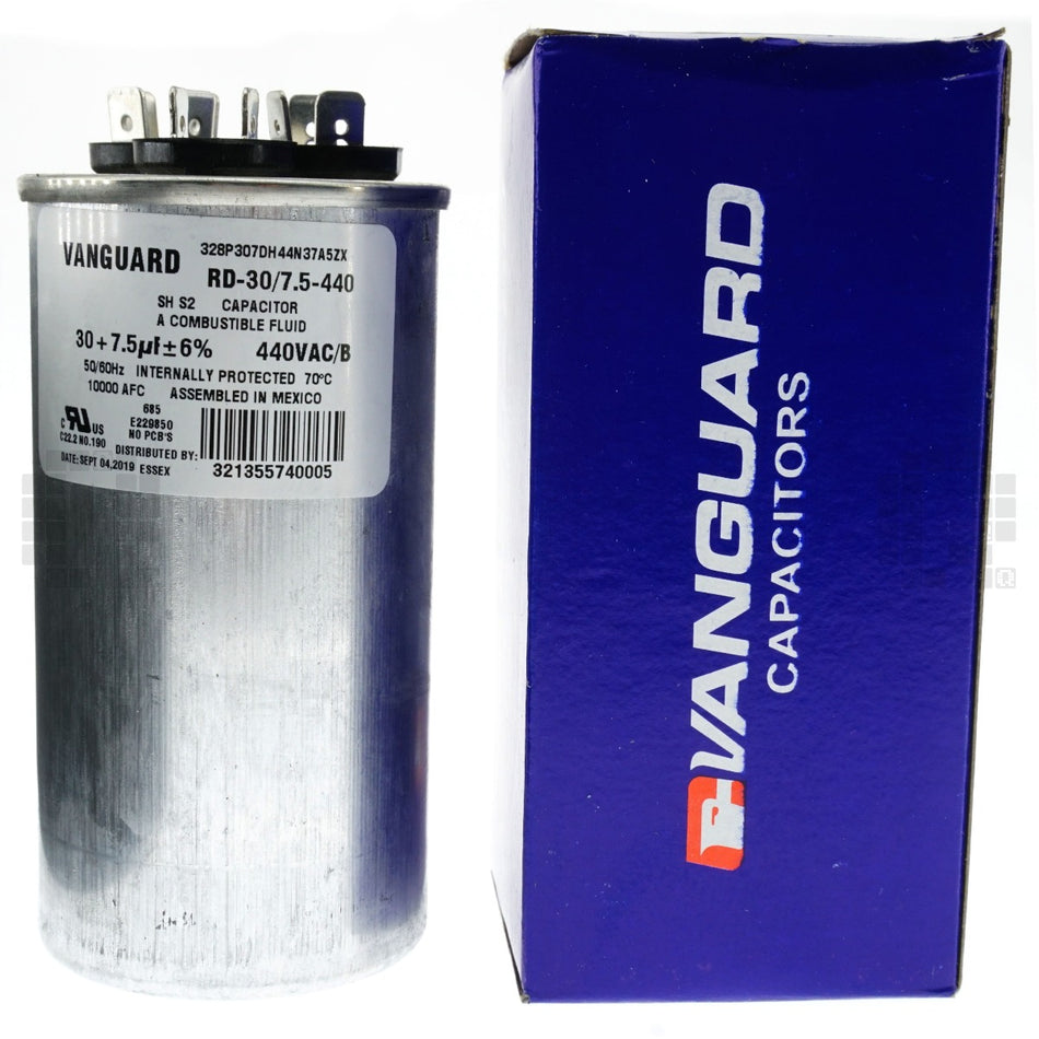 Vanguard RD-30/7.5-440 Electric Motor Run Capacitor, 30+7.5uF, 440VAC 50/6Hz
