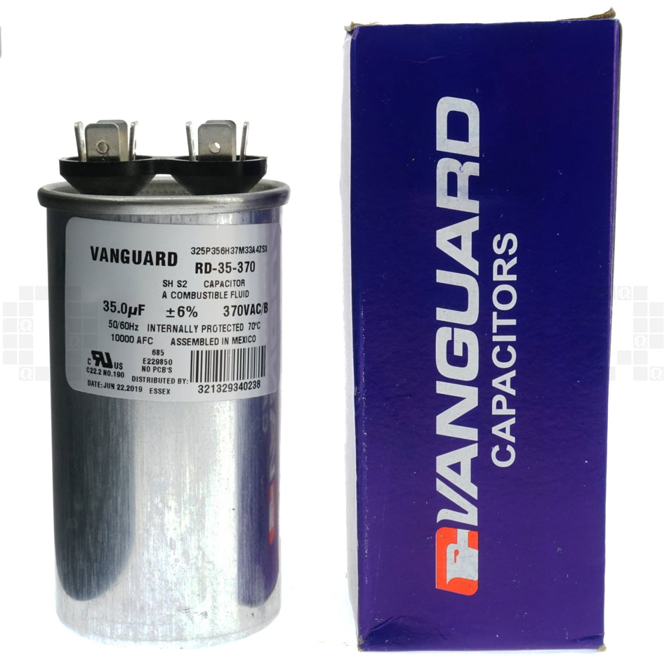 Vanguard RD-35-370 Electric Motor Run Capacitor, 35 uF, 370 VAC, 50-60Hz