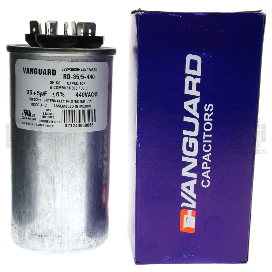 Vanguard RD-35/5-440 Electric Motor Dual Run Capacitor, 35 + 5uF, 440VAC 50/60Hz