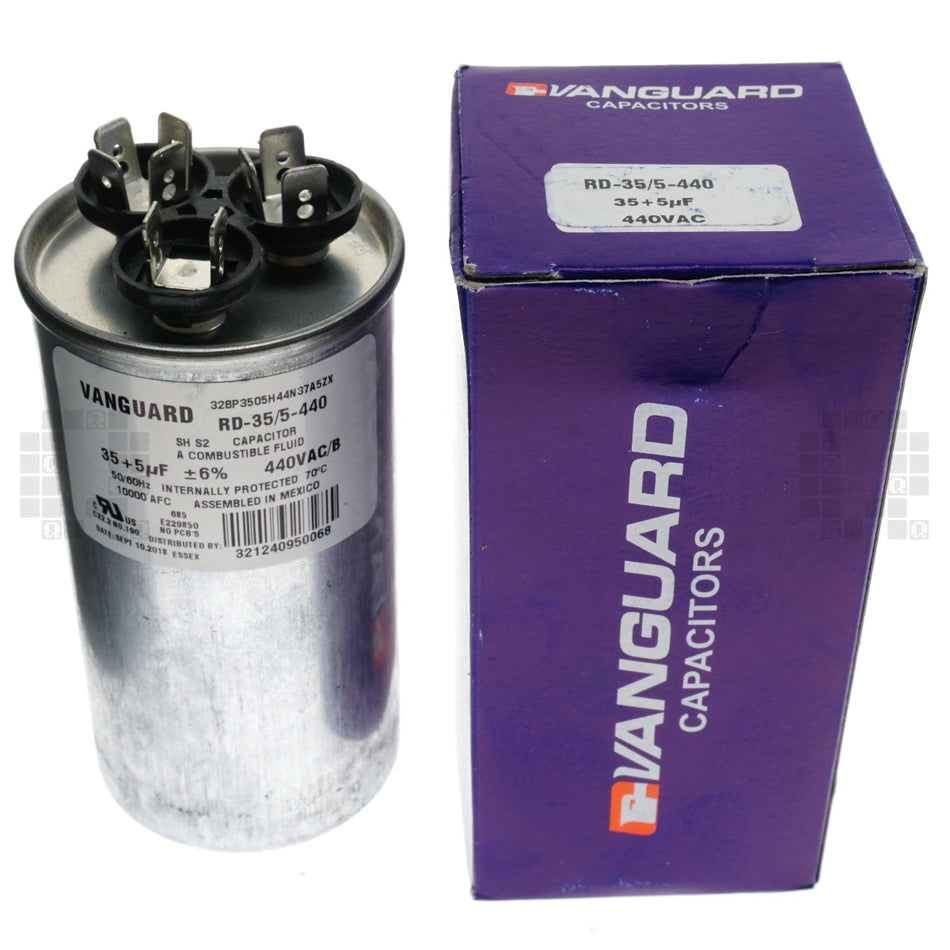 Vanguard RD-35/5-440 Electric Motor Dual Run Capacitor, 35 + 5uF, 440VAC 50/60Hz