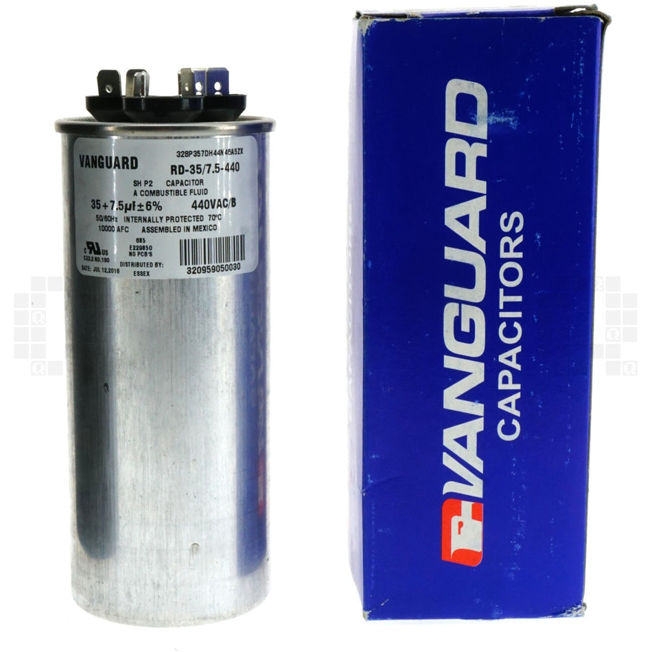 Vanguard RD-35/7.5-440 Electric Motor Run Capacitor, 7.5 + 35 uF, 440VAC 50/60Hz