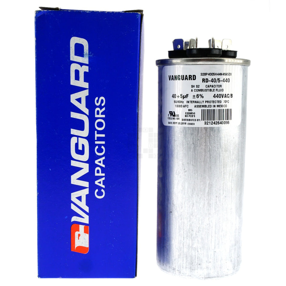 Vanguard RD-40/5-440 Dual Electric Motor Run Capacitor, 40+5uF 440VAC 50/60Hz