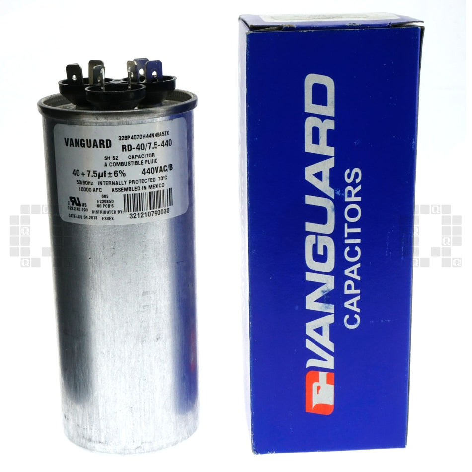 Vanguard RD-40/7.5-440 Electric Motor Run Capacitor, 7.5+40 uF, 440VAC 50/60Hz