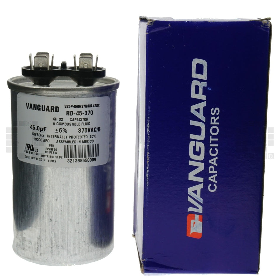 Vanguard RD-45-370 Electric Motor Run Capacitor, 45 uF, 370 VAC 50-60Hz