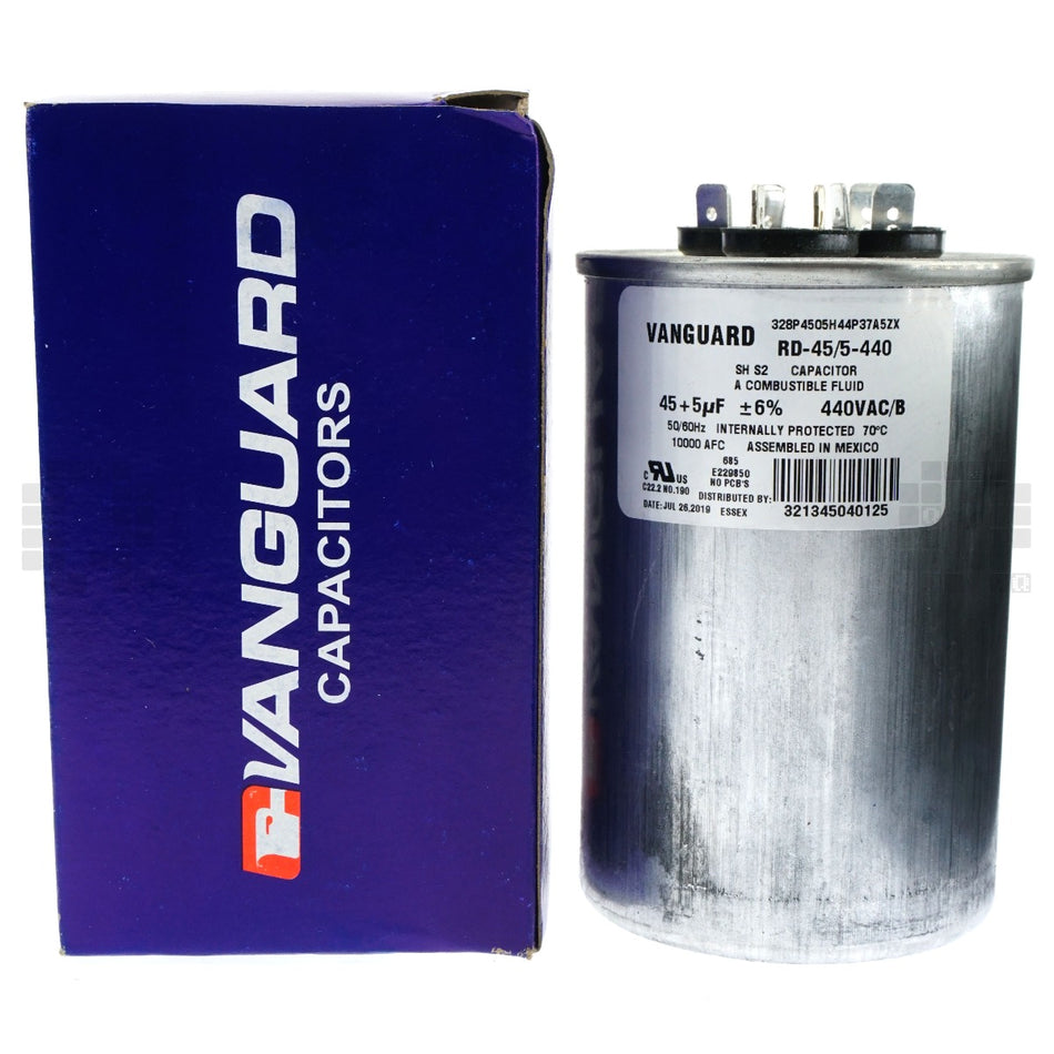 Vanguard RD-45/5-440 Dual Electric Motor Run Capacitor, 45+5uF 440VAC 50/60Hz