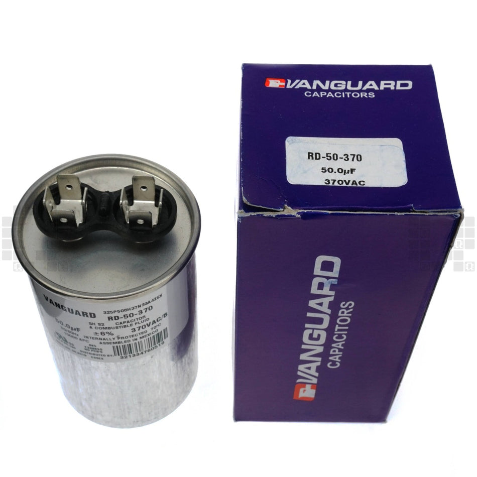 Vanguard RD-50-370 Electric Motor Run Capacitor, 50 uF, 370 VAC, 50-60Hz