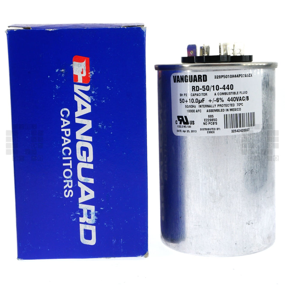 Vanguard RD-50/10-440 Dual Electric Motor Run Capacitor, 50+10uF 440VAC 50/60Hz