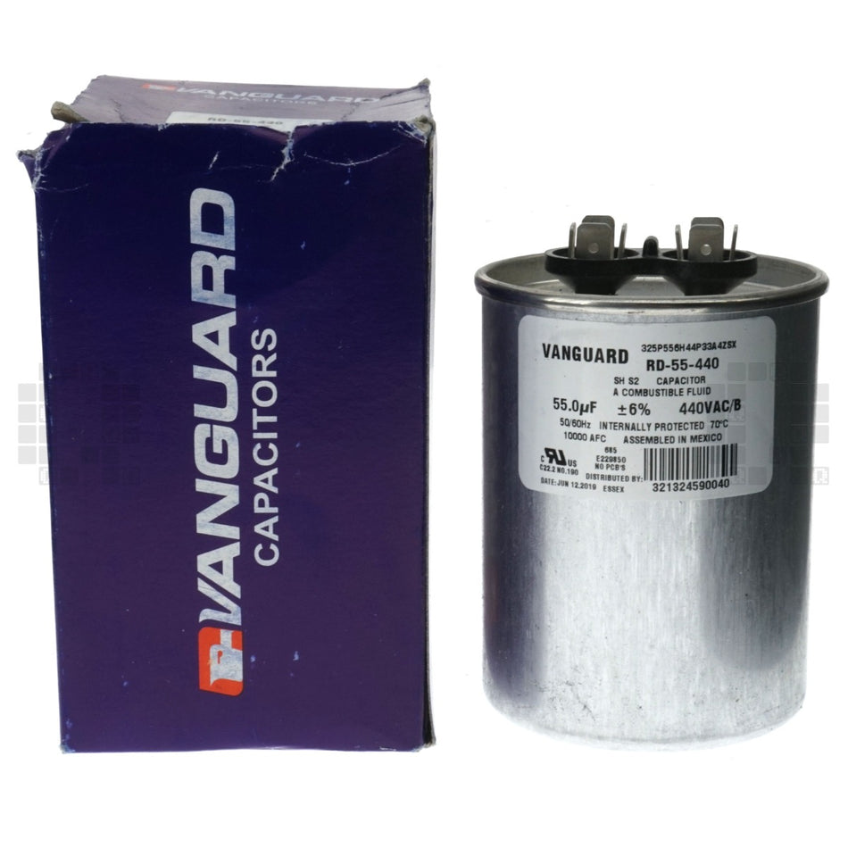 Vanguard RD-55-440 Electric Motor Run Capacitor, 55 uF, 440VAC 50/60Hz