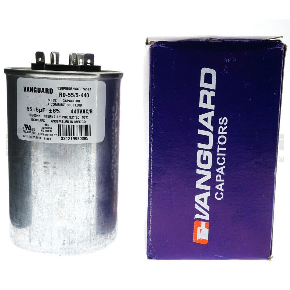 Vanguard RD-55/5-440 Electric Motor Dual Run Capacitor, 55 + 5uF, 440VAC 50/60Hz