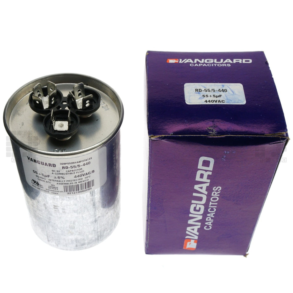 Vanguard RD-55/5-440 Electric Motor Dual Run Capacitor, 55 + 5uF, 440VAC 50/60Hz