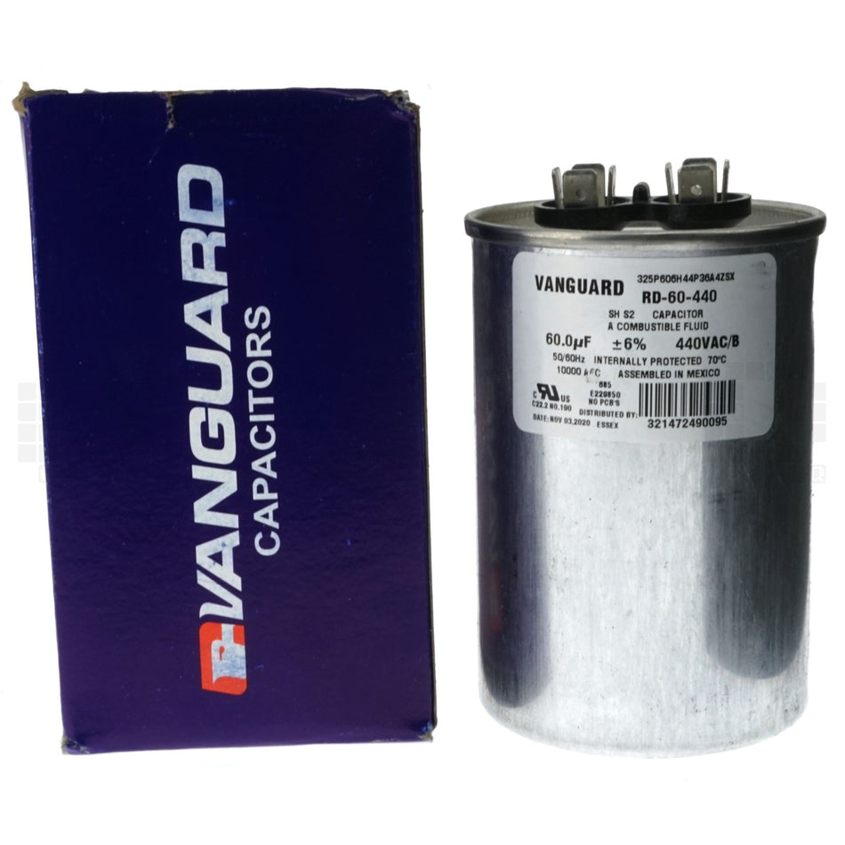 Vanguard RD-60-440 Electric Motor Run Capacitor, 60 uF, 440VAC 50/60Hz
