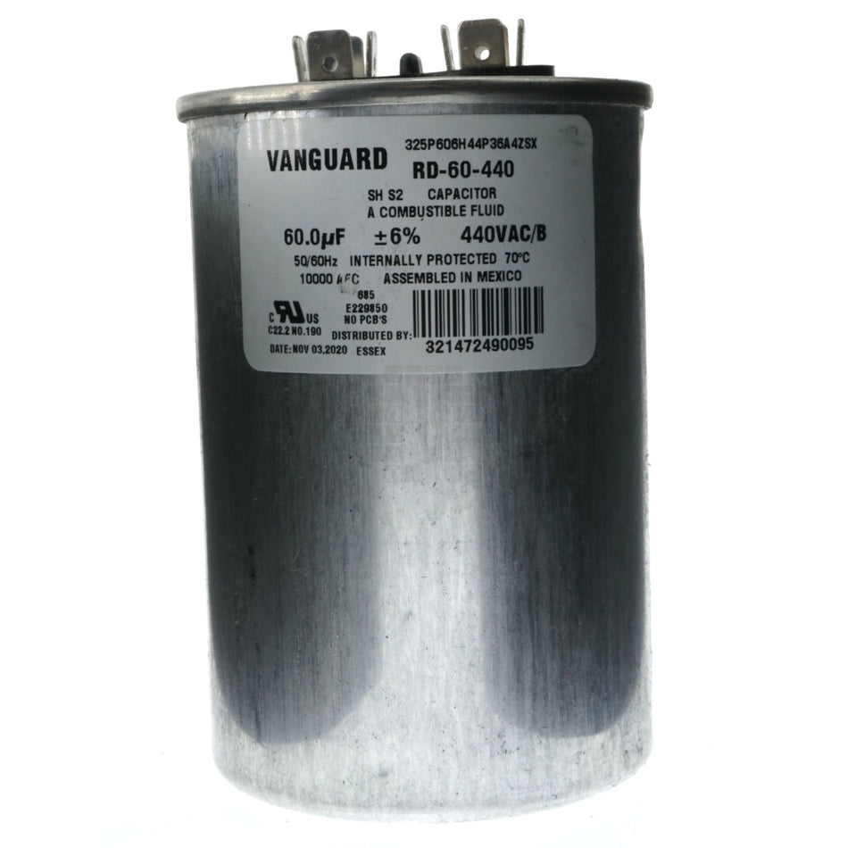 Vanguard RD-60-440 Electric Motor Run Capacitor, 60 uF, 440VAC 50/60Hz